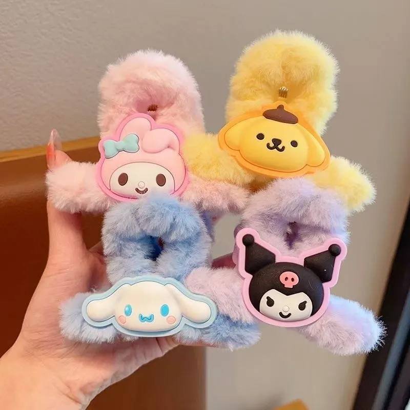 Cute Sanrio Character Fluffy Hair Clip Set for Girls