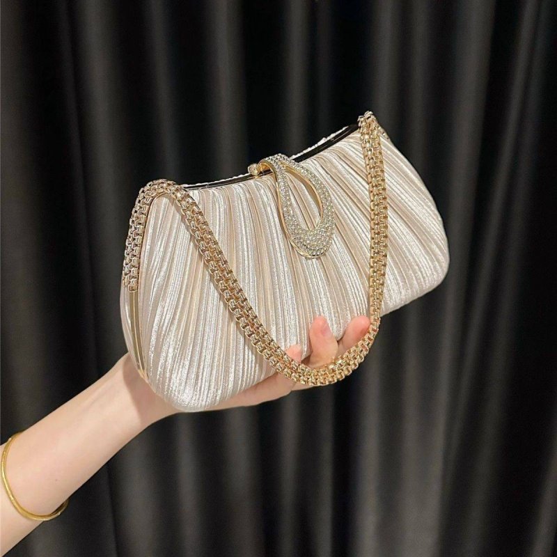 Luxury Pleated Evening Clutch with Gold Chain Handle