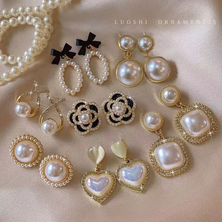Elegant Pearl & Stone Stud Earrings
