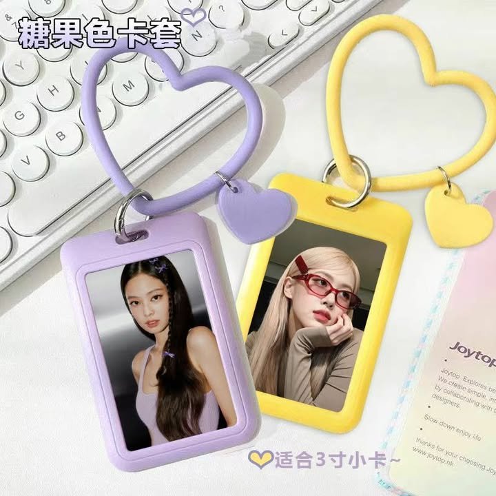 Heart Shape Photo ID Card Holder Keyring – Cute Kawaii Frame with Strap