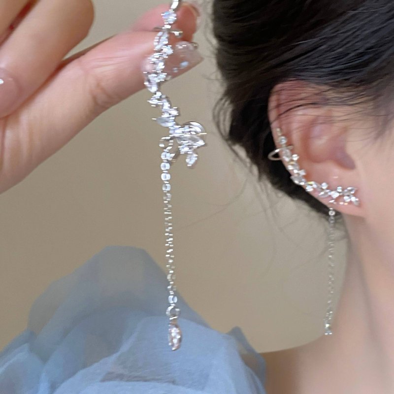 Luxury Crystal Tassel Cuff Earrings for Women